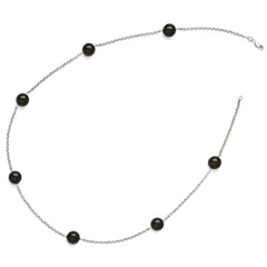 Sterling Silver 925 Beaded Necklace with 10-11mm Black Shell Pearls for Elegant Style