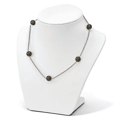 Sterling Silver 925 Beaded Necklace with 10-11mm Black Shell Pearls for Elegant Style