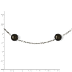 Sterling Silver 925 Beaded Necklace with 10-11mm Black Shell Pearls for Elegant Style