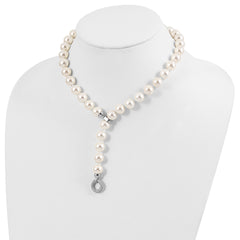 Sophia Jewelers Sterling Silver CZ Clasp Shell Pearl Necklace