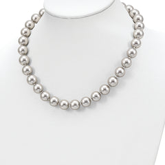 Majestik Sterling Silver 18 Grey Shell Pearl Beaded Necklace with Rhodium Finish
