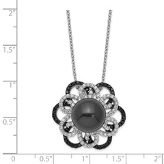 Sterling Silver 925 Necklace with Black Shell & Multi CZ Elegance
