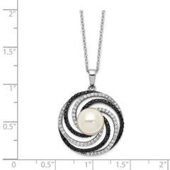 Sterling Silver CZ Shell Pearl Necklace with Rhodium-Plated Elegance