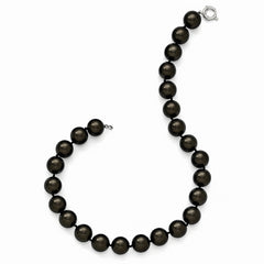 Sterling Silver Shell Pearl Necklace with Black Hand-Knotted Beads