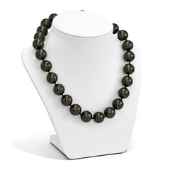 Sterling Silver Shell Pearl Necklace with Black Hand-Knotted Beads