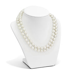 Sterling Silver 2-Row Shell Pearl Necklace with Rhodium Elegance