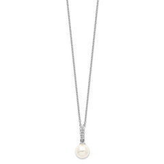 Majestik Sterling Silver Rhodium-plated 8-9mm Imitation Shell Pearl CZ Spring Ring Clasp 17 inch Necklace