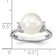 Majestik Sterling Silver Rhodium-plated 10-11mm White Imitation Shell Pearl and CZ Ring