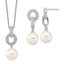 Majestik Sterling Silver Rhodium-plated 10-11mm White Imitation Shell Pearl and CZ Earrings and Spring Ring Clasp 17 inch Necklace Set