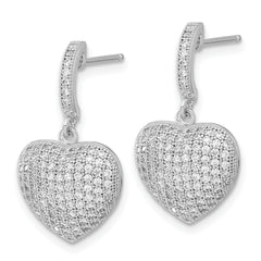Sophia Jewelers Sterling Silver CZ Heart Dangle Earrings with Rhodium Finish