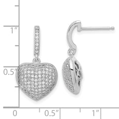 Sophia Jewelers Sterling Silver CZ Heart Dangle Earrings with Rhodium Finish