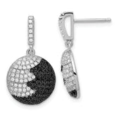 Sterling Silver Black & Clear CZ True Fire Circle Dangle Post Earrings