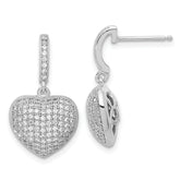 Sterling Silver & CZ Brilliant Embers Polished Heart Dangle Post Earrings