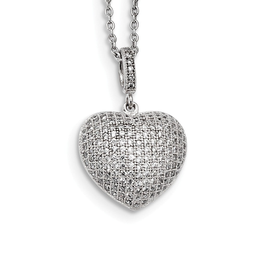 Sterling Silver & CZ Brilliant Embers Polished Heart Necklace