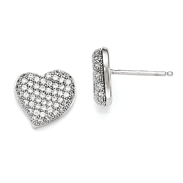 Sterling Silver & CZ Brilliant Embers Polished Heart Post Earrings