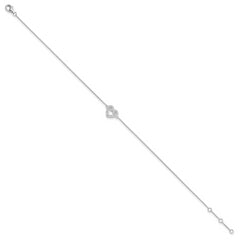 Brilliant Embers Sterling Silver Rhodium-plated 23 Stone 9 inch Micro Pav‚ CZ Heart Anklet with 1 Inch Extender