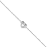 Brilliant Embers Sterling Silver Rhodium-plated 23 Stone 9 inch Micro Pav‚ CZ Heart Anklet with 1 Inch Extender