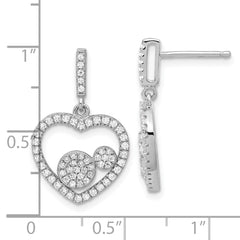 Sterling Silver CZ Heart Dangle Earrings with Polished Rhodium Finish