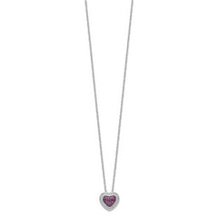 Brilliant Embers Sterling Silver Rhodium-plated 112 Stone 18 inch with 2 inch extender Lobster Clasp Micro Pav‚ Red and White CZ Heart Necklace with 2 Inch Extender