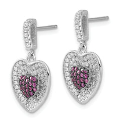 Sterling Silver Heart Dangle Earrings with Multicolor CZ Elegance