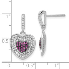 Sterling Silver Heart Dangle Earrings with Multicolor CZ Elegance