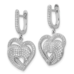 Sterling Silver 925 CZ Heart Dangle Earrings with Rhodium Finish