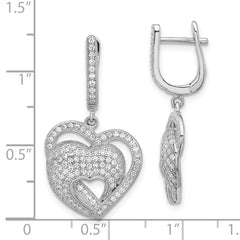 Sterling Silver 925 CZ Heart Dangle Earrings with Rhodium Finish