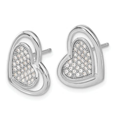 Sterling Silver 925 Polished CZ Heart Post Earrings Elegant Cluster Design