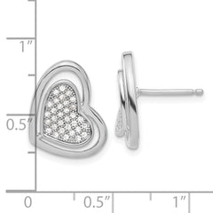 Sterling Silver 925 Polished CZ Heart Post Earrings Elegant Cluster Design