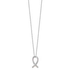 Sterling Silver 925 Pink CZ Awareness Ribbon Necklace with Extender Elegant Gift