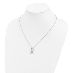 Sterling Silver 925 Pink CZ Awareness Ribbon Necklace with Extender Elegant Gift