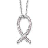 Brilliant Embers Sterling Silver Rhodium-plated 38 Stone 18 inch Micro Pav‚ Pink CZ Awareness Ribbon Necklace with 2 Inch Extender