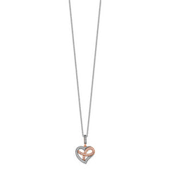 Brilliant Embers Sterling Silver Two-Tone CZ Heart Necklace with Extender