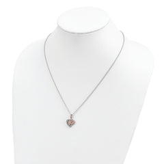 Brilliant Embers Sterling Silver Two-Tone CZ Heart Necklace with Extender