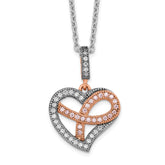 Brilliant Embers Sterling Silver Rose Gold-plated Rhodium-plated 49 Stone 18 inch Micro Pav‚ CZ Polished Heart Necklace with 2 Inch Extender