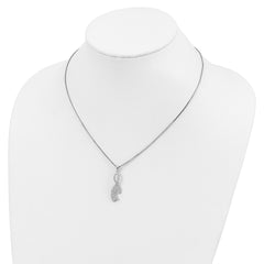 Sterling Silver 78 Stone CZ Ribbon Necklace with Rhodium Plate