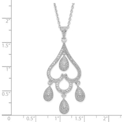 Sterling Silver CZ Heart Teardrop Necklace with Rhodium-Plated Chain