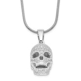 Brilliant Embers Sterling Silver Rhodium-plated 88 Stone 18 inch Micro Pav‚ CZ Polished Skull Necklace with 2 Inch Extender