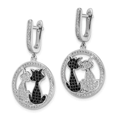 Sophia Jewelers Sterling Silver Cat Dangle Earrings with Black & White CZ
