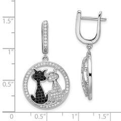Sophia Jewelers Sterling Silver Cat Dangle Earrings with Black & White CZ