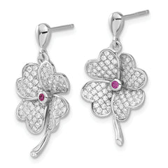 Sophia Jewelers Sterling Silver CZ & Red Corundum Clover Drop Earrings