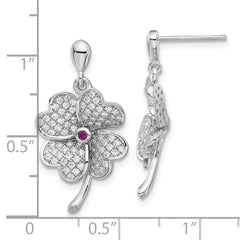 Sophia Jewelers Sterling Silver CZ & Red Corundum Clover Drop Earrings