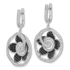Sterling Silver 925 CZ Dangle Earrings with Multi-Color Floral Design