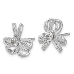 Sterling Silver CZ Flower Earrings with Rhodium Finish Elegant Design