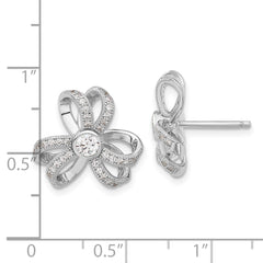 Sterling Silver CZ Flower Earrings with Rhodium Finish Elegant Design