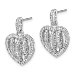 Sophia Jewelers Sterling Silver CZ Heart Dangle Earrings Elegant Women's Jewelry