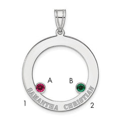 SS/Rhodium-plated 2 Birthstone Circle with SS Bezel Family Pendant