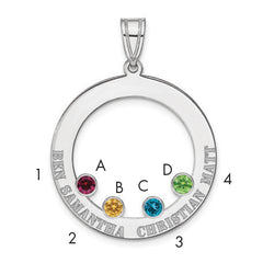 SS/Rhodium-plated 4 Birthstone Circle with SS Bezel Family Pendant
