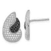 Sterling Silver True Fire Polished Black & Clear CZ Teardrops Post Earrings