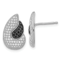 Sterling Silver True Fire Polished Black & Clear CZ Teardrops Post Earrings